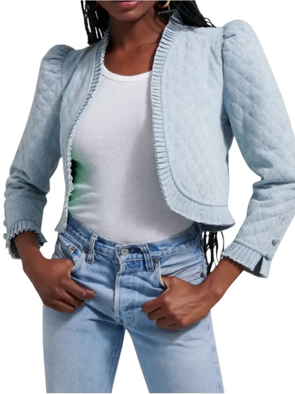 LOVE THE LABEL Adrienne Quilted Open-Front Cropped Jacket Size Medium